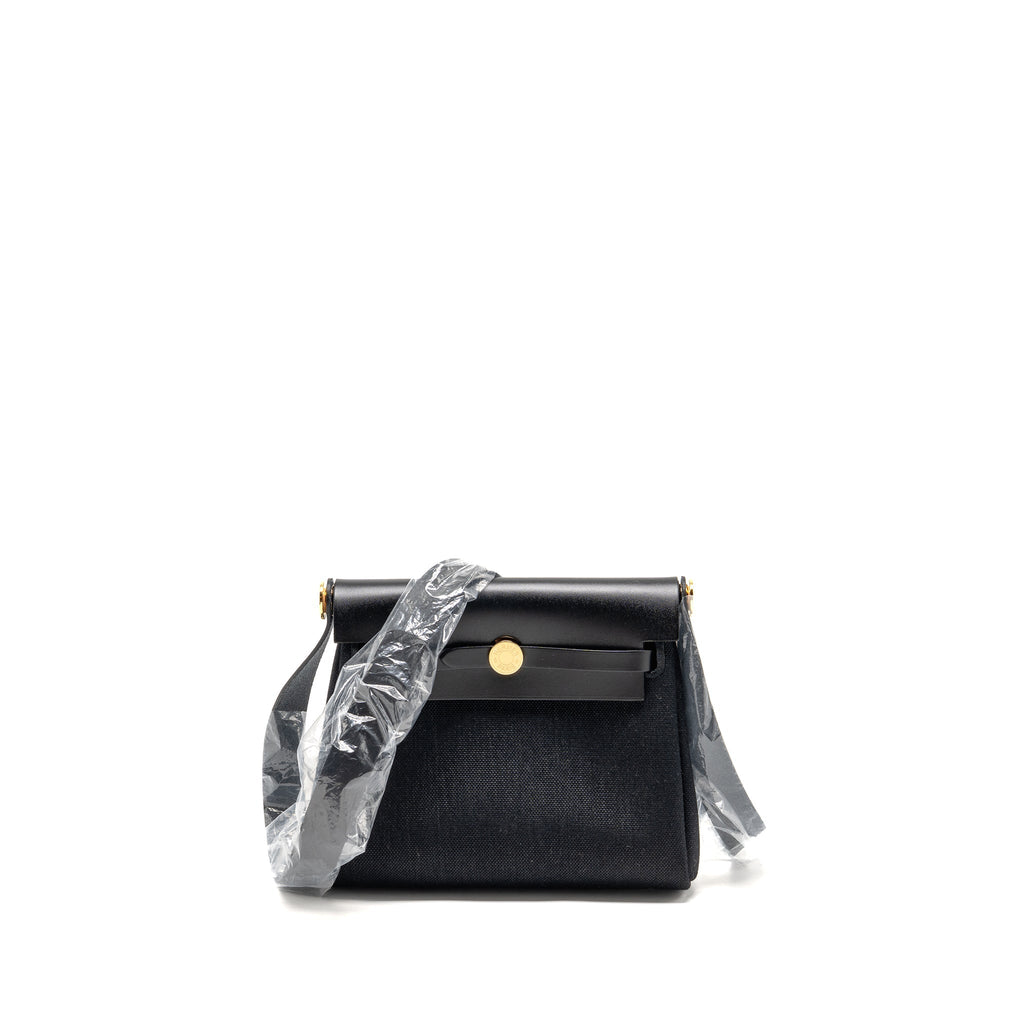 HERMES HERBAG MINI CANVAS/HUNTER LEATHER BLACK GHW