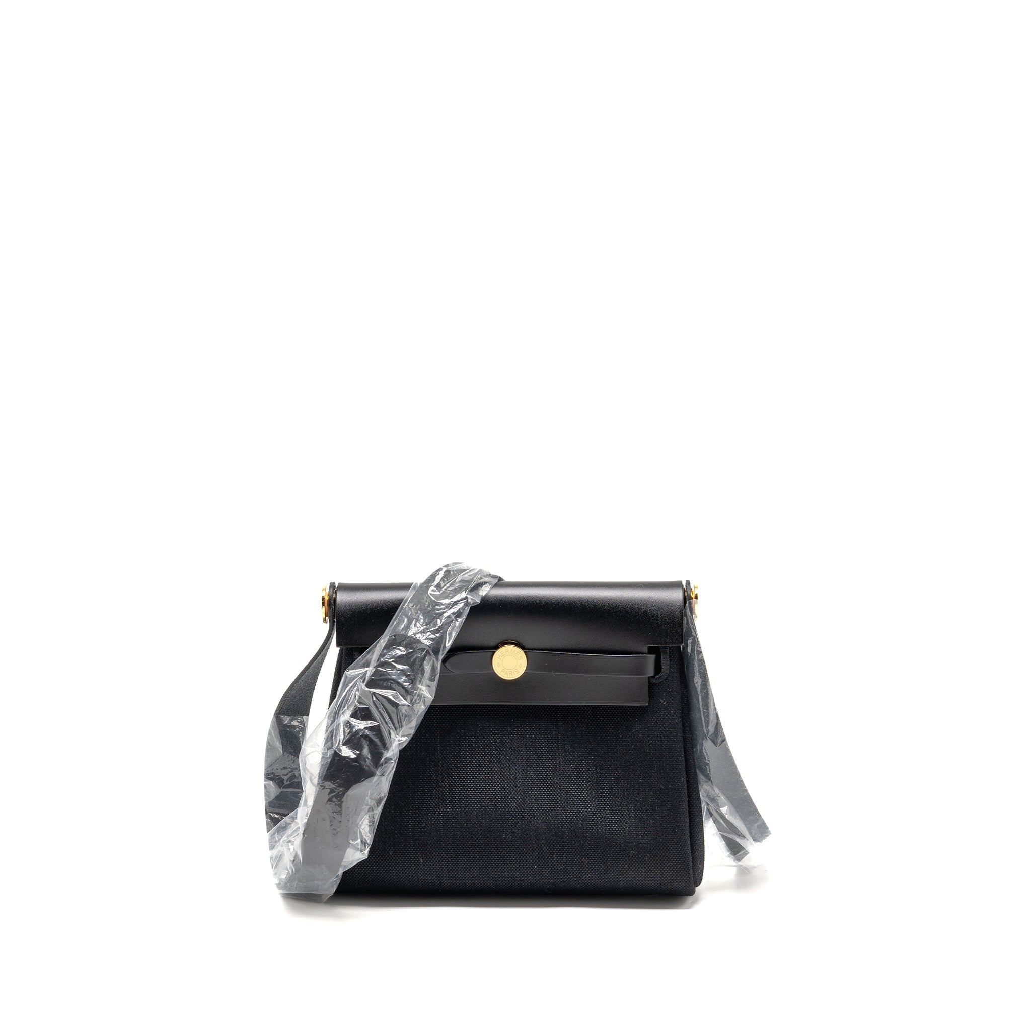 HERMES HERBAG MINI CANVAS/HUNTER LEATHER BLACK GHW