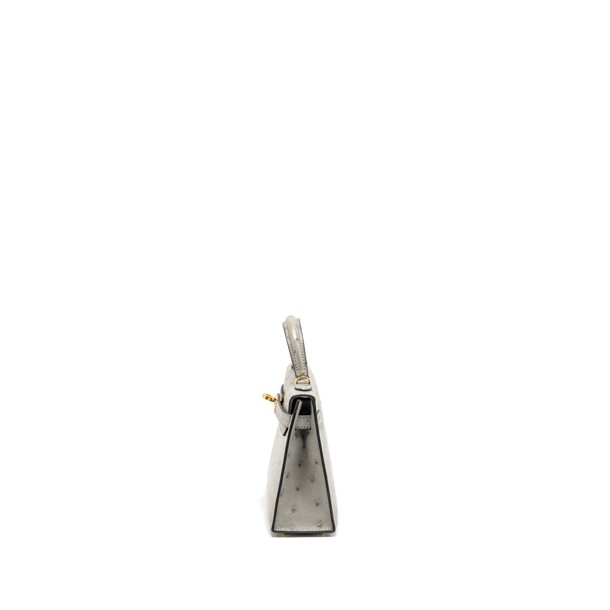 HERMES MINI KELLY II OSTRICH BLUE GLAZIER GHW