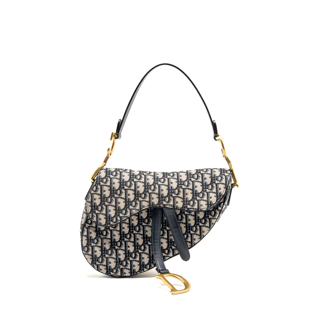 DIOR MEDIUM SADDLE BAG OBLIQUE CANVAS BLUE GHW