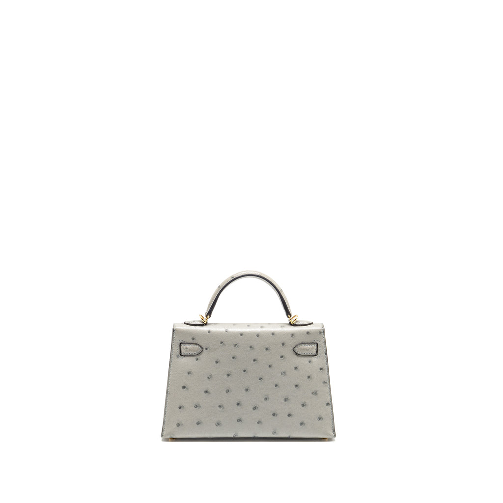 HERMES MINI KELLY II OSTRICH BLUE GLAZIER GHW