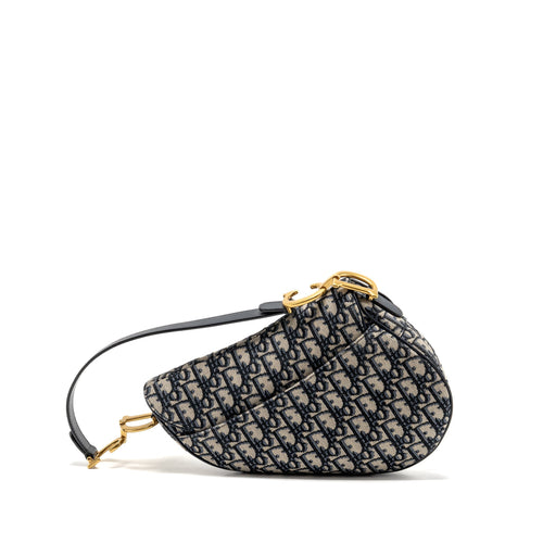 DIOR MEDIUM SADDLE BAG OBLIQUE CANVAS BLUE GHW