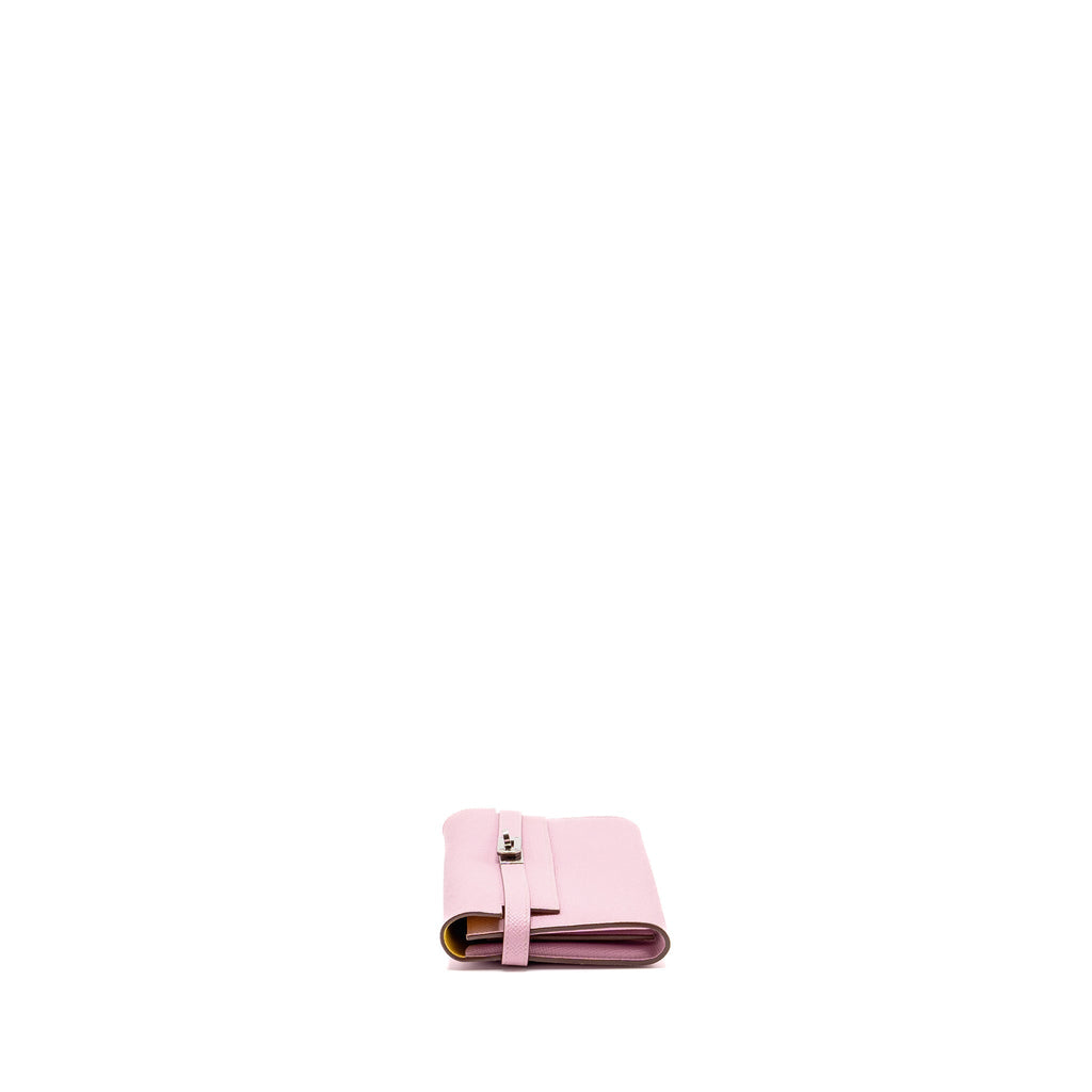 HERMES KELLY LONG WALLET EPSOM MAUVE SYLVESTRE / JAUNE CITRON SHW