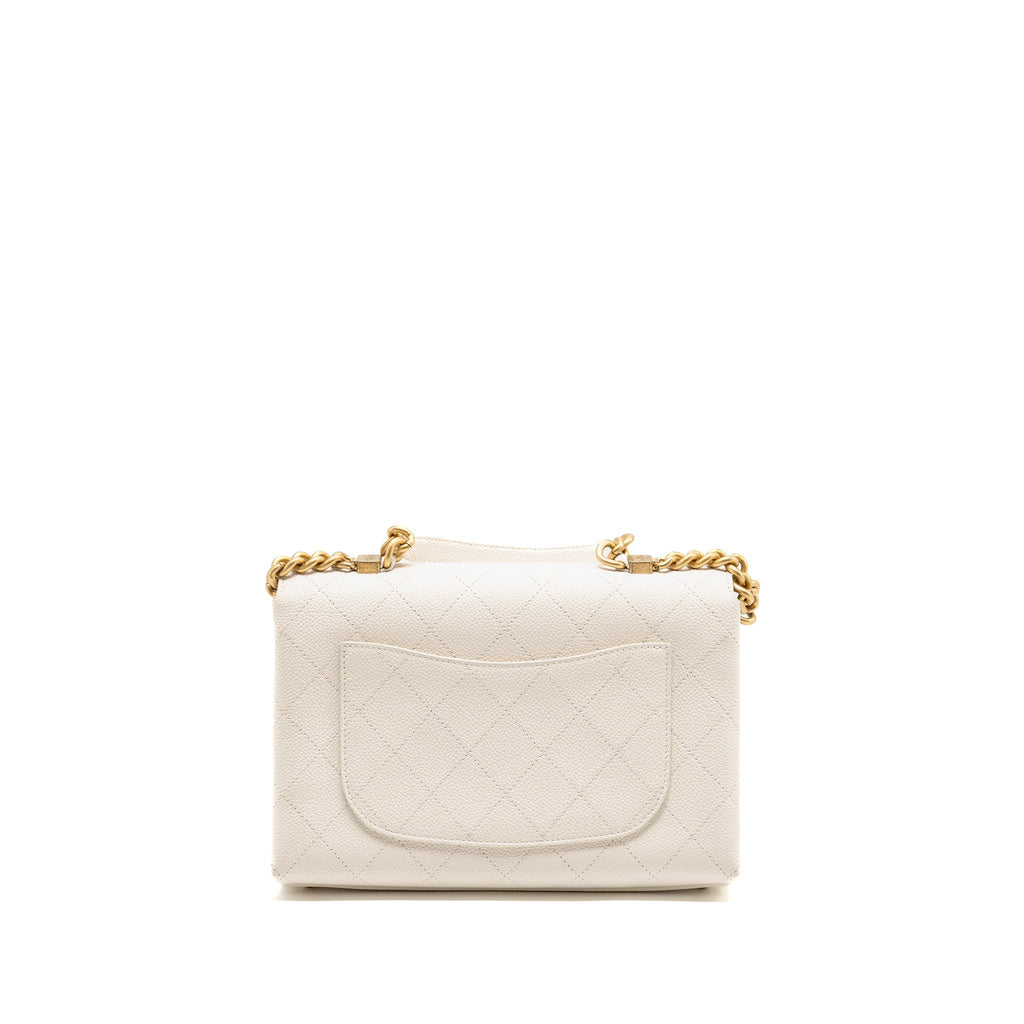 CHANEL CHIC AFFINITY TOP HANDLE FLAP BAG CAVIAR WHITE GHW