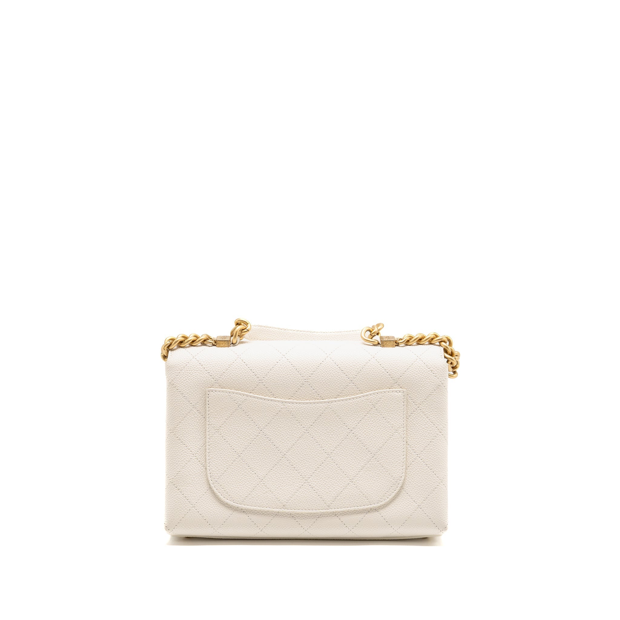 CHANEL CHIC AFFINITY TOP HANDLE FLAP BAG CAVIAR WHITE GHW