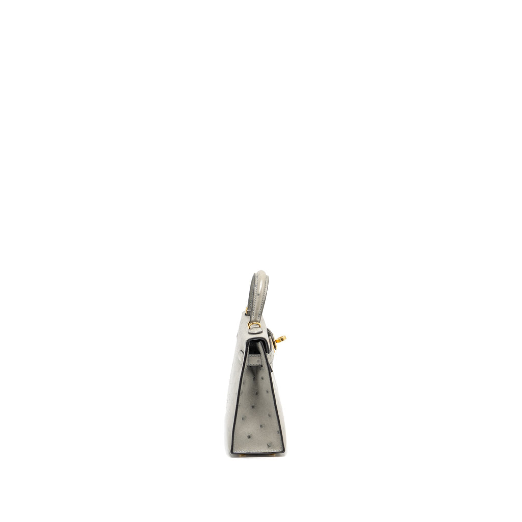 HERMES MINI KELLY II OSTRICH BLUE GLAZIER GHW