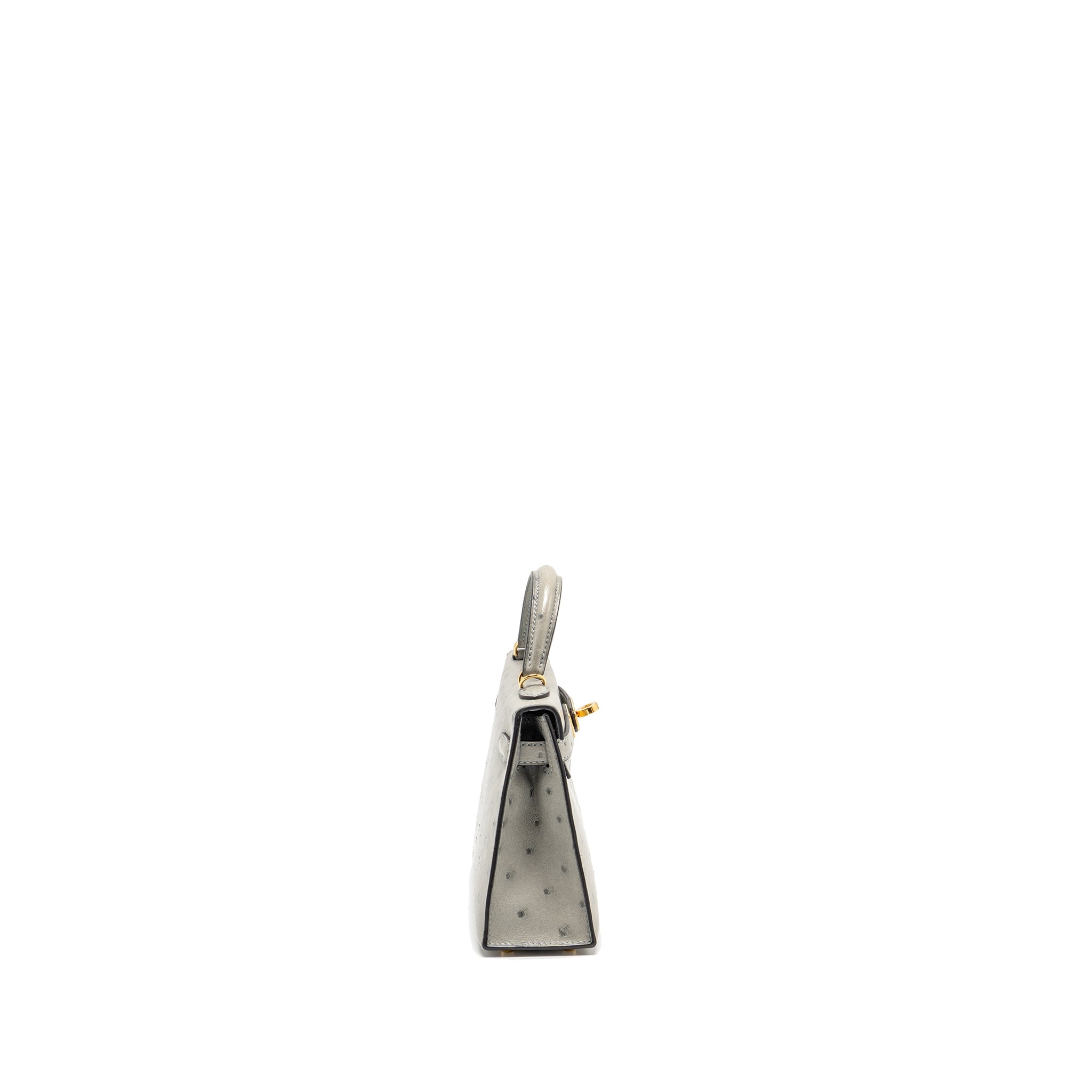 HERMES MINI KELLY II OSTRICH BLUE GLAZIER GHW