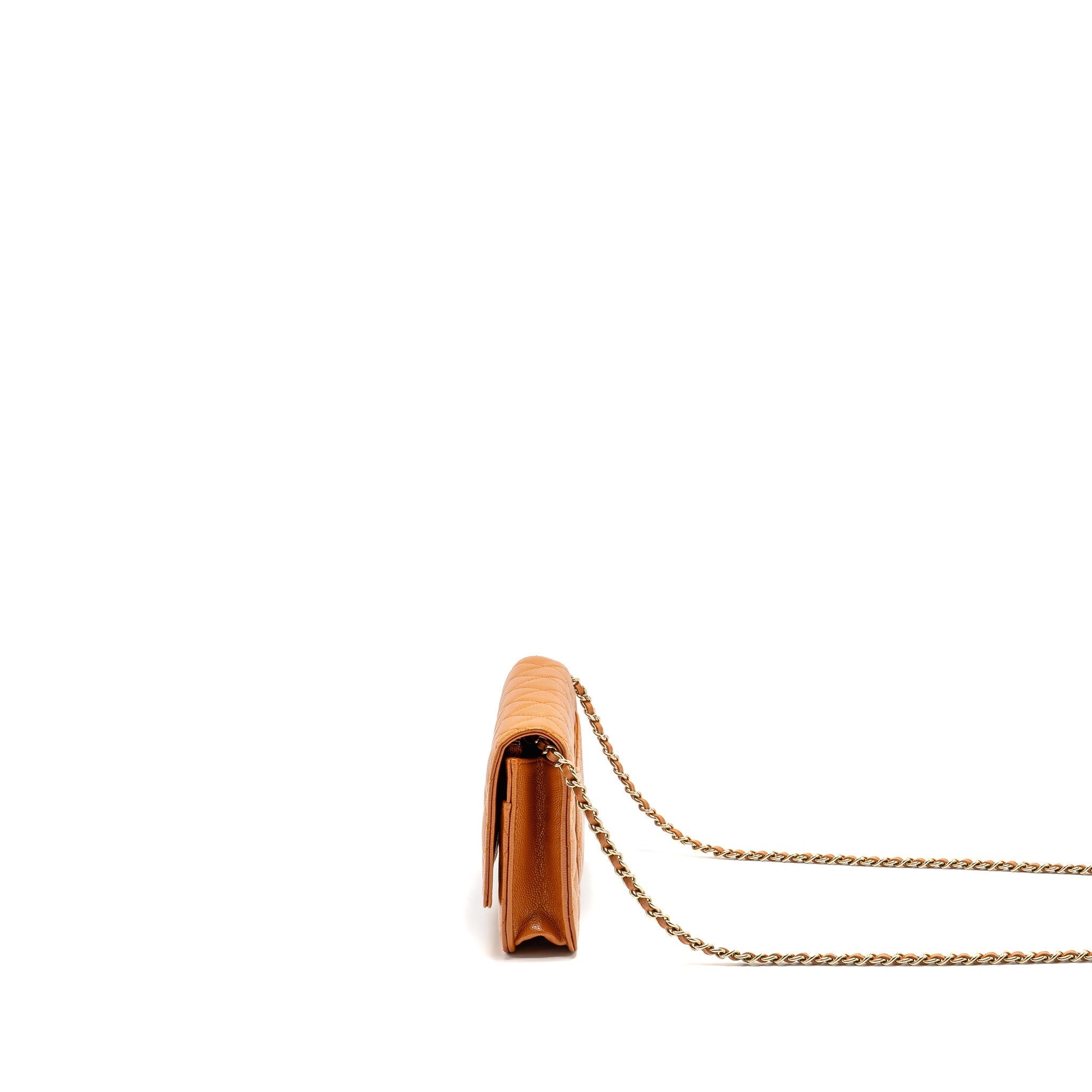 CHANEL CLASSIC WALLET ON CHAIN CAVIAR CARAMEL GHW (MICROCHIP)