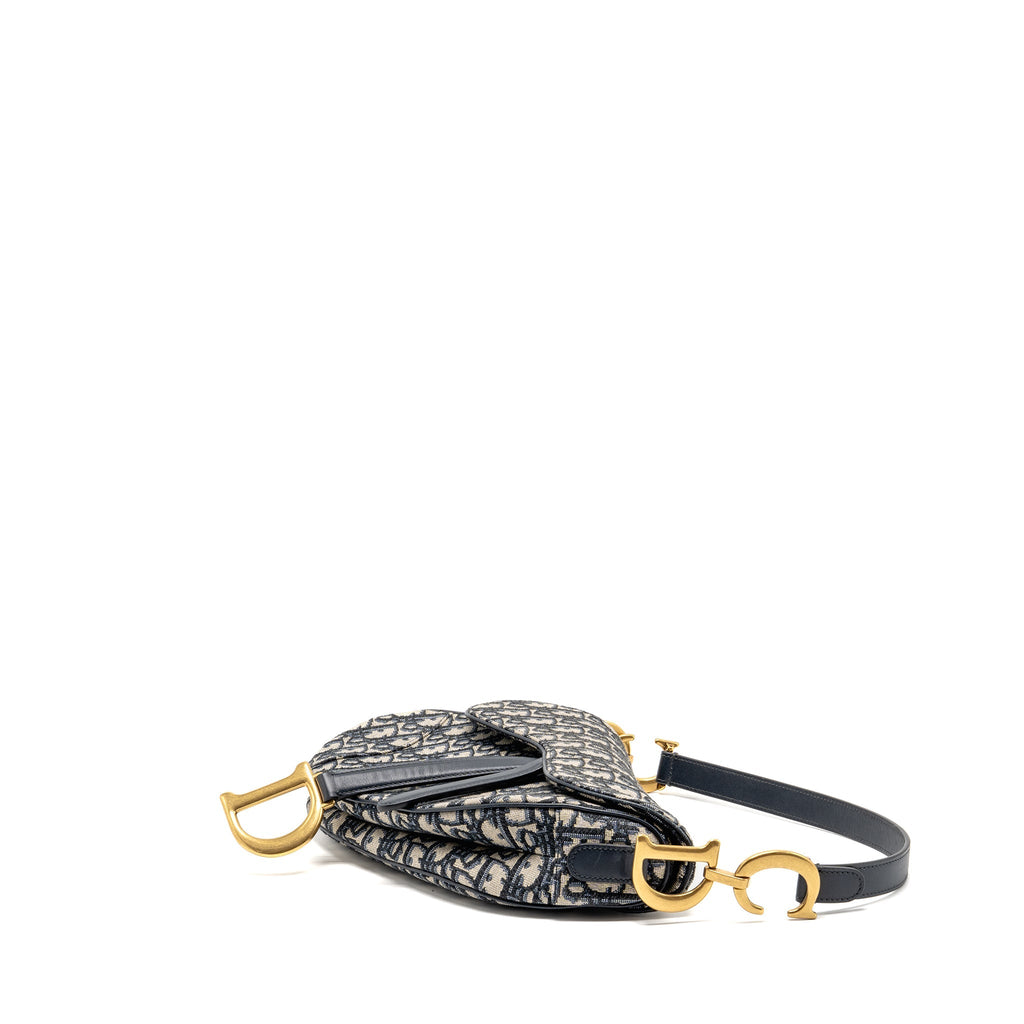 DIOR MEDIUM SADDLE BAG OBLIQUE CANVAS BLUE GHW