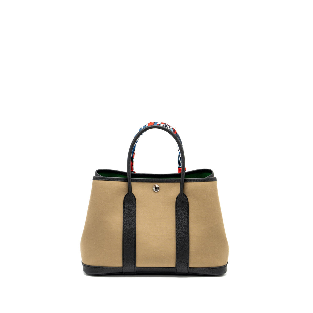 HERMES GARDEN PARTY 30 CANVAS / NEGONDA BEIGE MARIA / VERT YUCCA / BLACK SHW