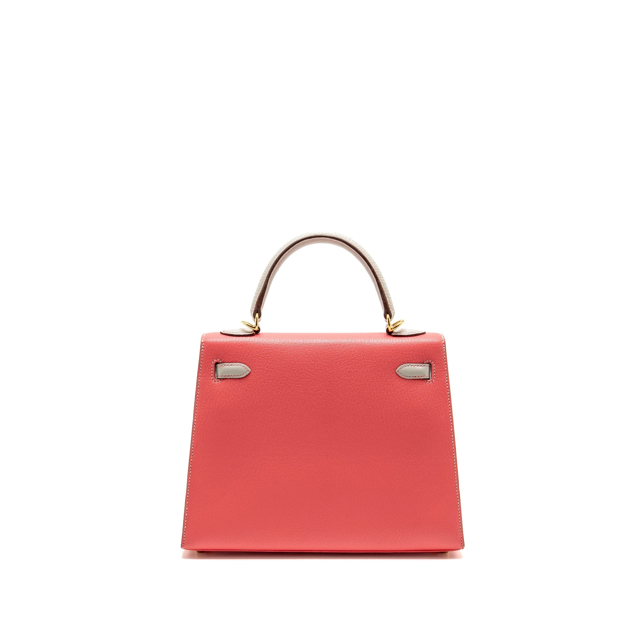 HERMES KELLY 25 SPECIAL ORDER CHÈVRE MYSORE ROSE LIPSTICK / GRIS PERLE GHW