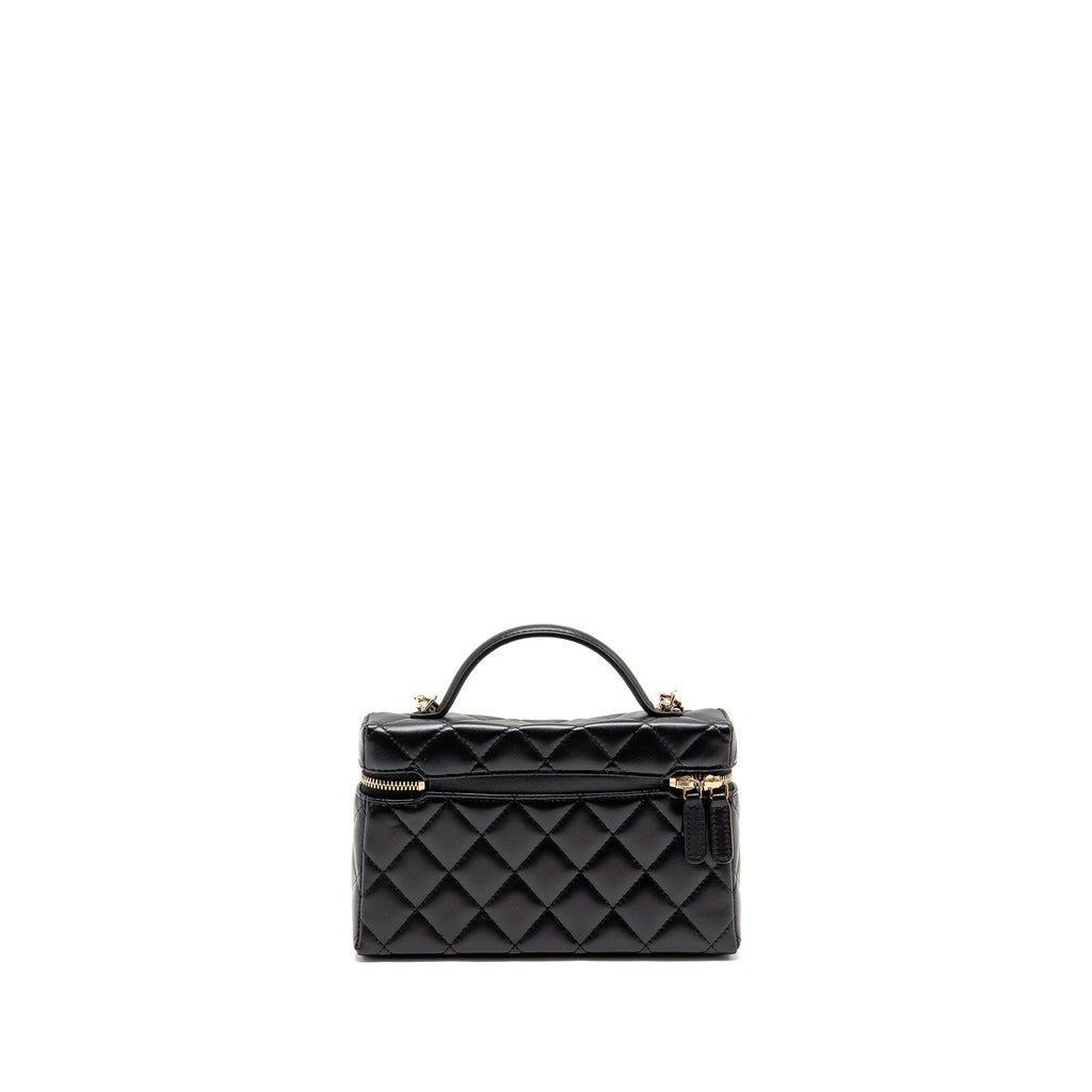 CHANEL 25B CC TOP HANDLE VANITY WITH CHAIN LAMBSKIN BLACK LGHW (MICROCHIP)