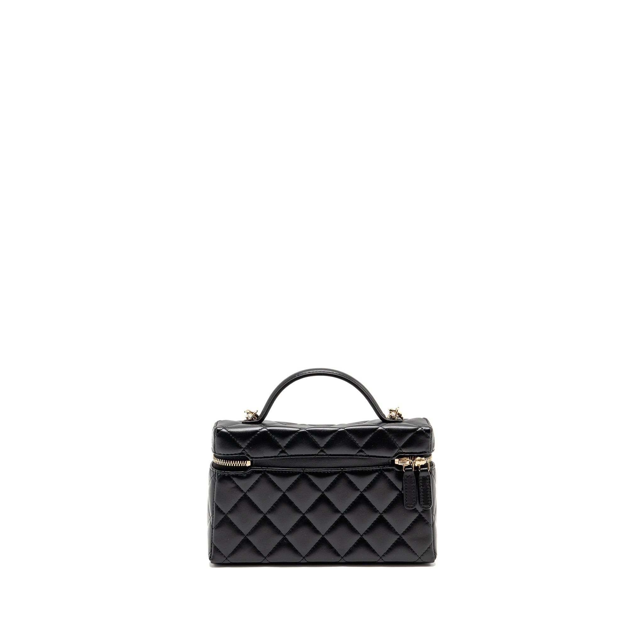 CHANEL 25B CC TOP HANDLE VANITY WITH CHAIN LAMBSKIN BLACK LGHW (MICROCHIP)