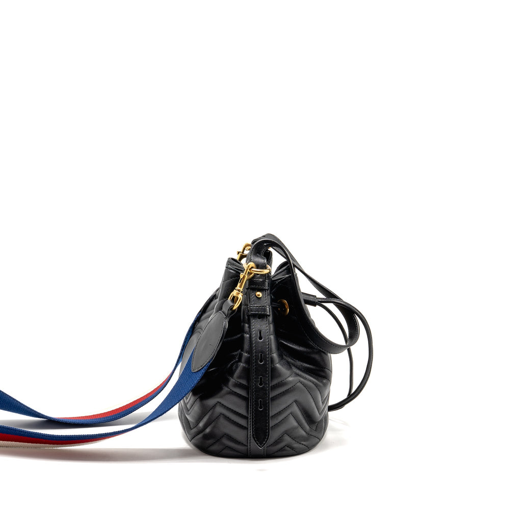 GUCCI GG MARMONT BUCKET BAG CALFSKIN BLACK GHW