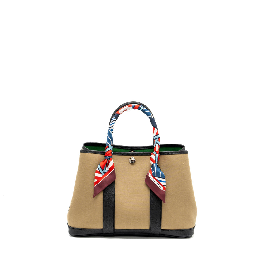HERMES GARDEN PARTY 30 CANVAS / NEGONDA BEIGE MARIA / VERT YUCCA / BLACK SHW