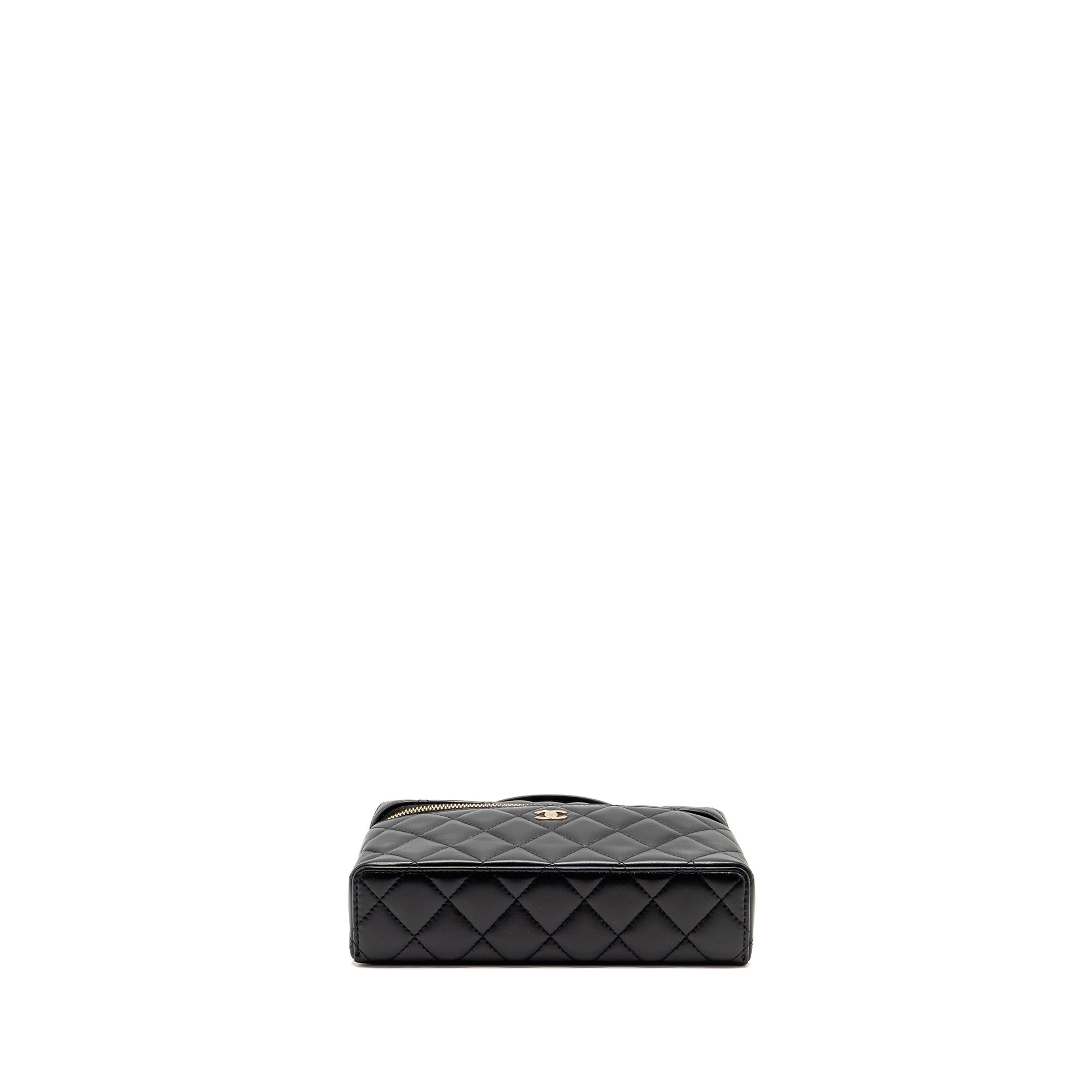 CHANEL 25B CC TOP HANDLE VANITY WITH CHAIN LAMBSKIN BLACK LGHW (MICROCHIP)