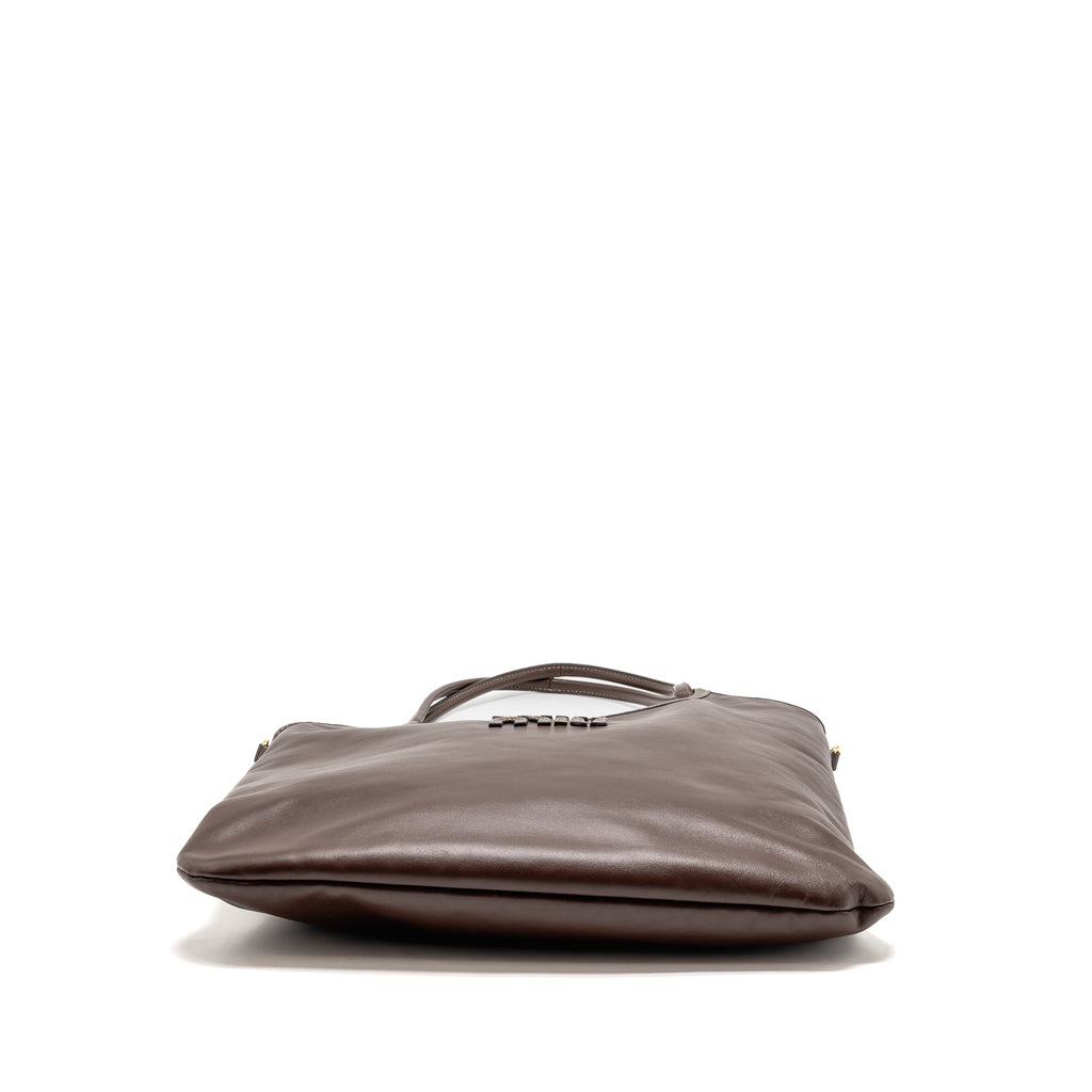 MIU MIU IVY LEATHER TOTE BAG CALFSKIN DARK BROWN GHW