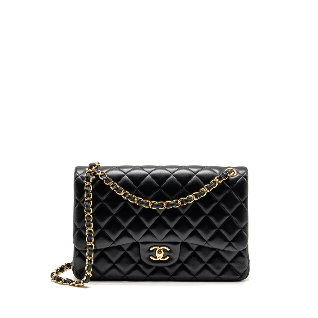 CHANEL JUMBO CLASSIC DOUBLE FLAP BAG LAMBSKIN BLACK GHW