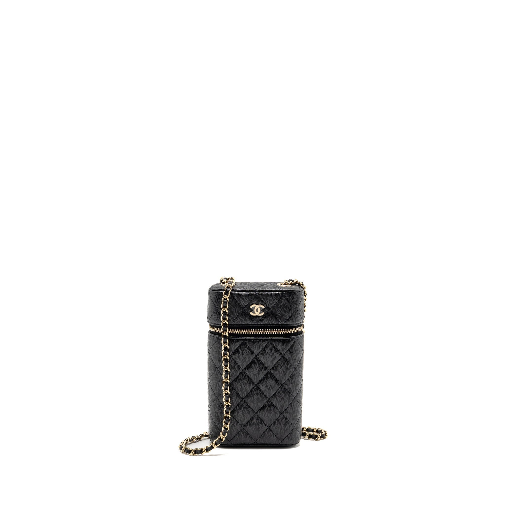 CHANEL CLASSIC VANITY PHONE HOLDER WITH CHAIN CAVIAR BLACK LGHW