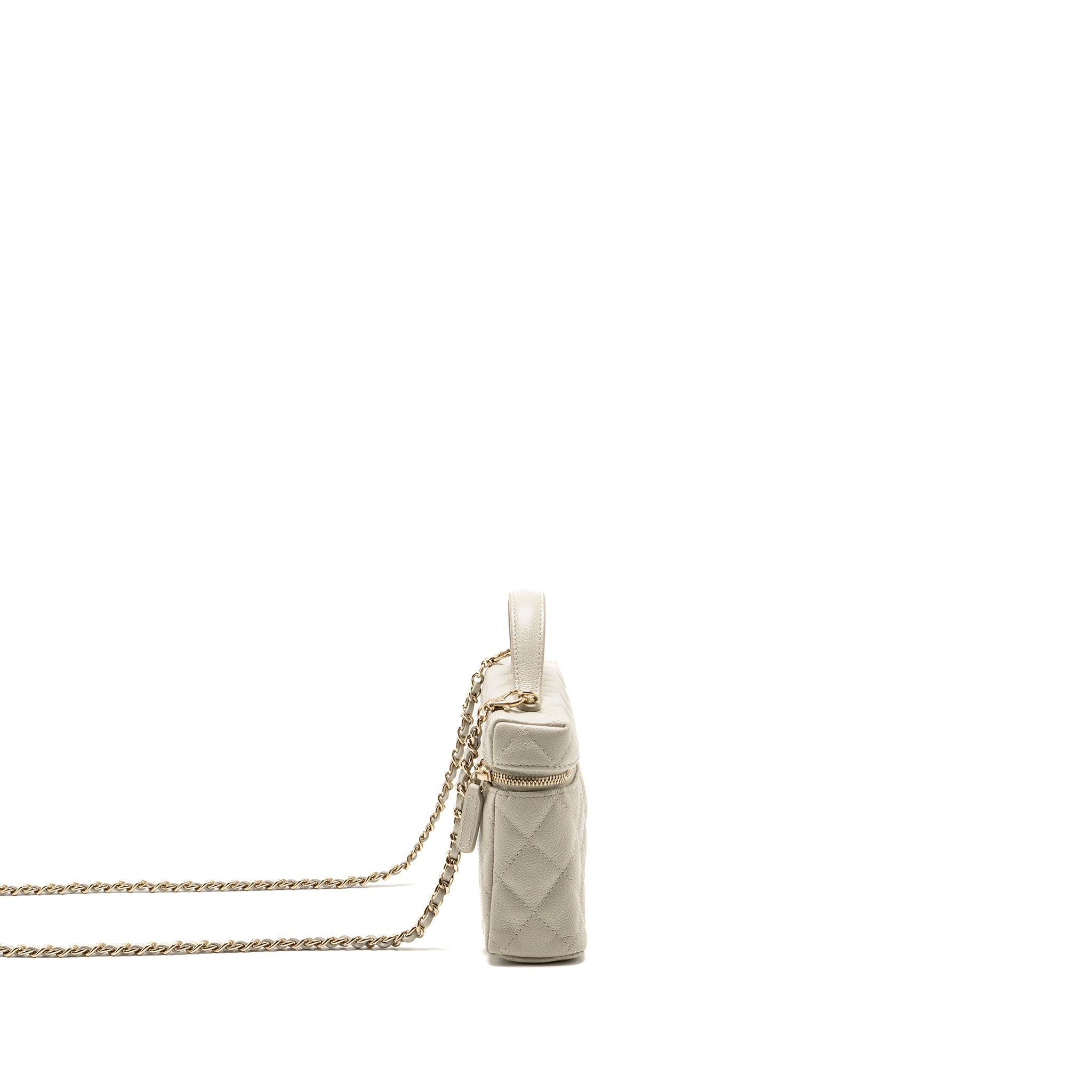 CHANEL CC TOP HANDLE VANITY WITH CHAIN CAVIAR LIGHT GREY LGHW (MICROCHIP)