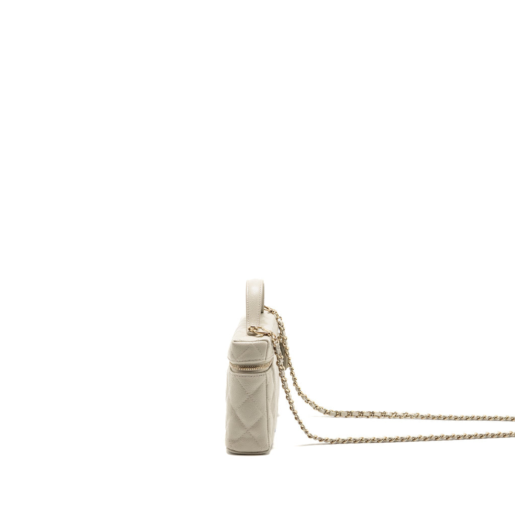 CHANEL CC TOP HANDLE VANITY WITH CHAIN CAVIAR LIGHT GREY LGHW (MICROCHIP)