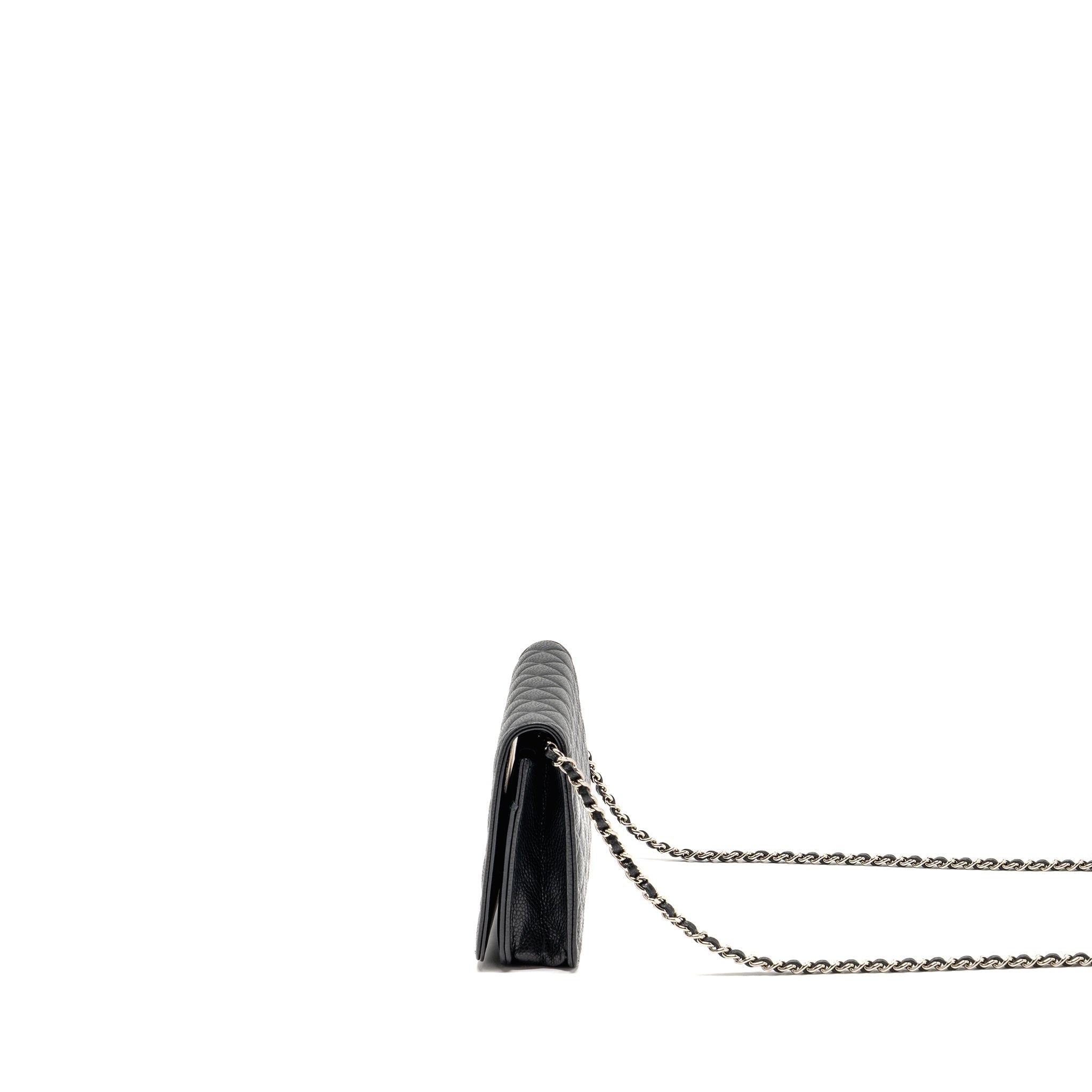 CHANEL QUILTED DIAMOND CC LOGO WALLET ON CHAIN CAVIAR BLACK SHW