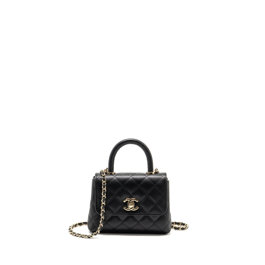 CHANEL COCO HANDLE CLUTCH WITH CHAIN CAVIAR BLACK LGHW (MICROCHIP)