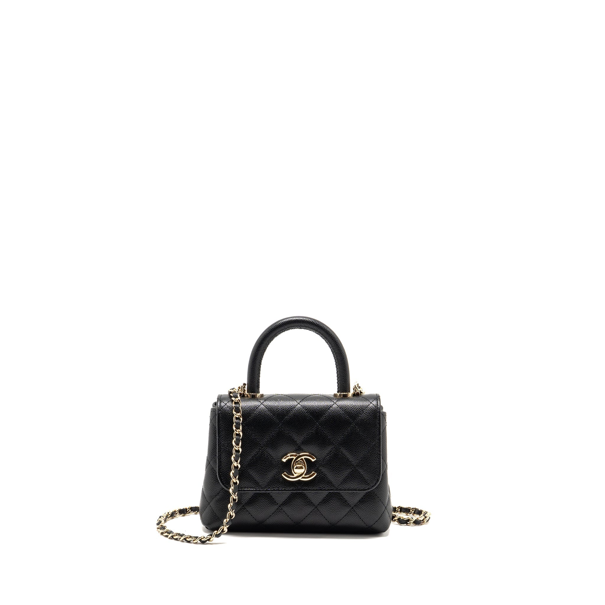 CHANEL COCO HANDLE CLUTCH WITH CHAIN CAVIAR BLACK LGHW (MICROCHIP)