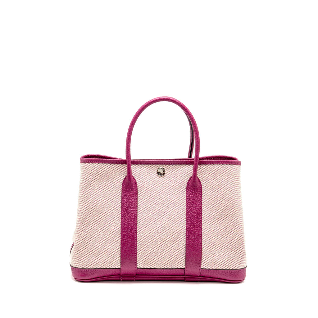 HERMES GARDEN PARTY 30 TOILE MILITARIES CANVAS/NEGONDA ECRU-ROSE POU/ROSE POU SHW