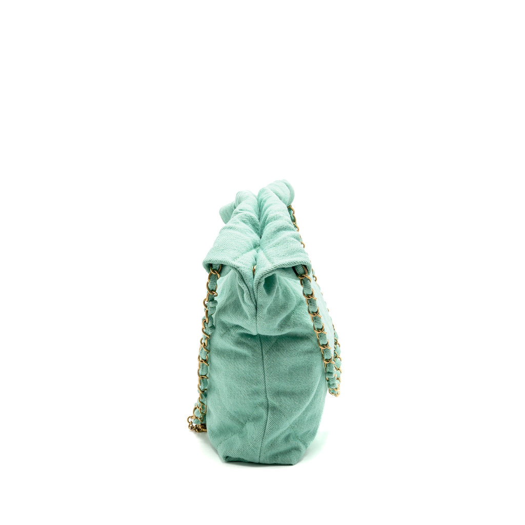 CHANEL SMALL 22 BAG WASHED DENIM AQUA GHW (MICROCHIP)