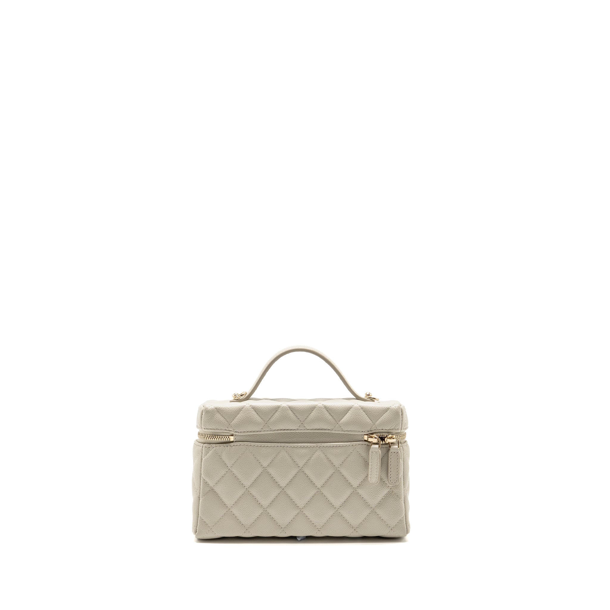 CHANEL CC TOP HANDLE VANITY WITH CHAIN CAVIAR LIGHT GREY LGHW (MICROCHIP)