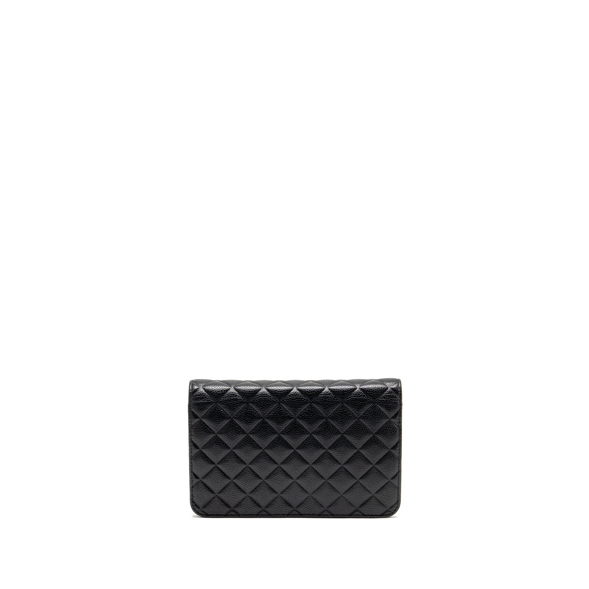 CHANEL QUILTED DIAMOND CC LOGO WALLET ON CHAIN CAVIAR BLACK SHW