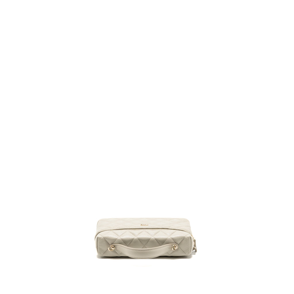 CHANEL CC TOP HANDLE VANITY WITH CHAIN CAVIAR LIGHT GREY LGHW (MICROCHIP)
