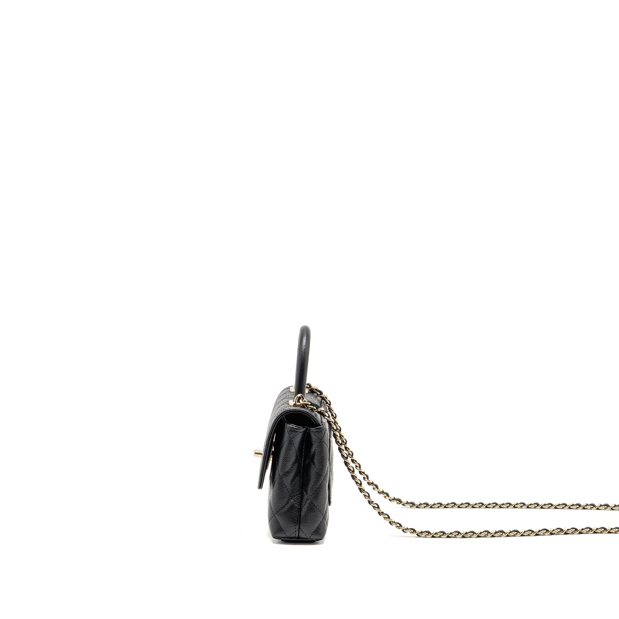 CHANEL COCO HANDLE CLUTCH WITH CHAIN CAVIAR BLACK LGHW (MICROCHIP)