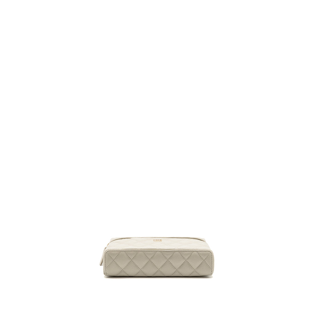 CHANEL CC TOP HANDLE VANITY WITH CHAIN CAVIAR LIGHT GREY LGHW (MICROCHIP)
