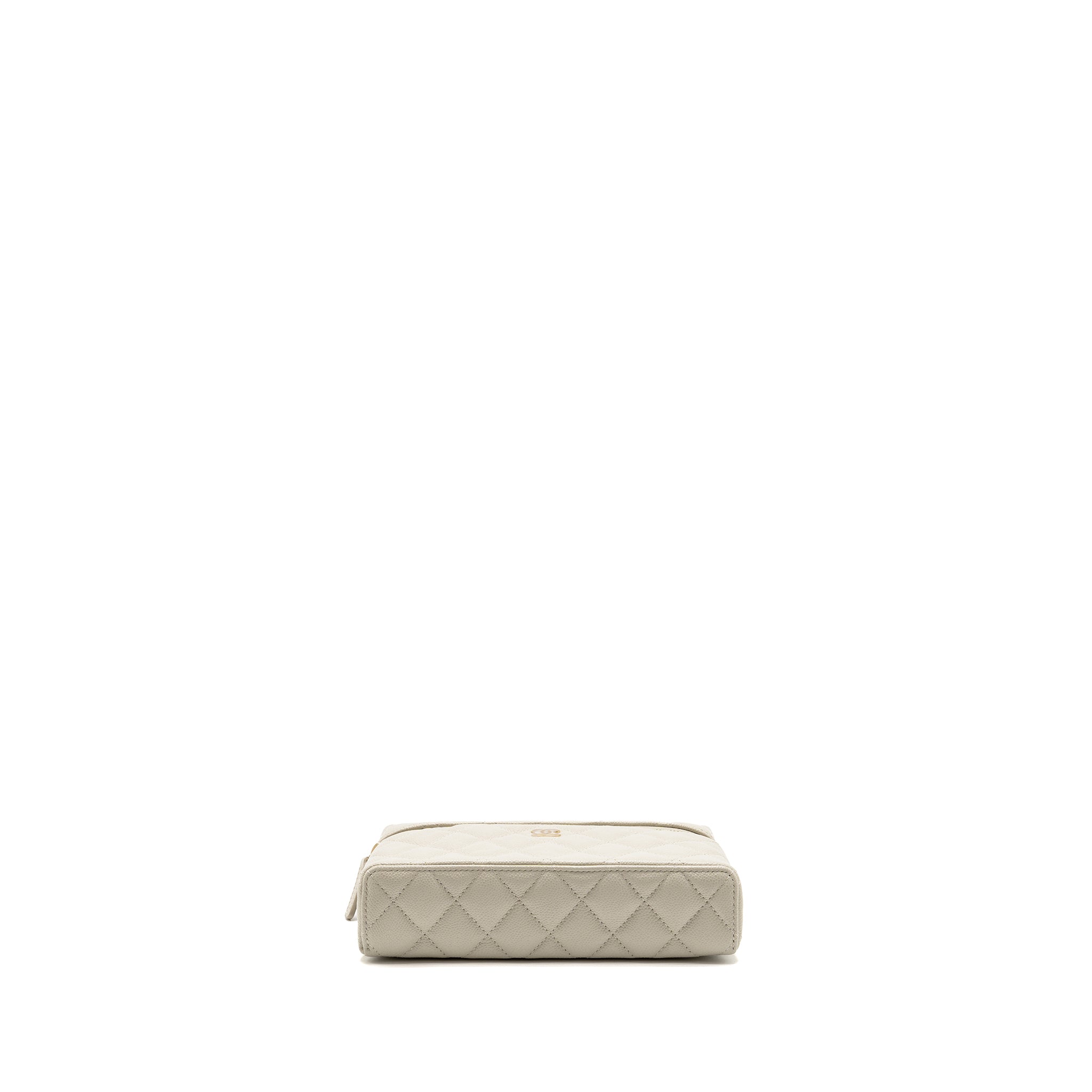 CHANEL CC TOP HANDLE VANITY WITH CHAIN CAVIAR LIGHT GREY LGHW (MICROCHIP)