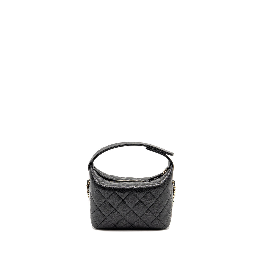 CHANEL 25C DETAIL CC LOGO QUILTED HOBO BAG CAVIAR BLACK LGHW (MICROCHIP)