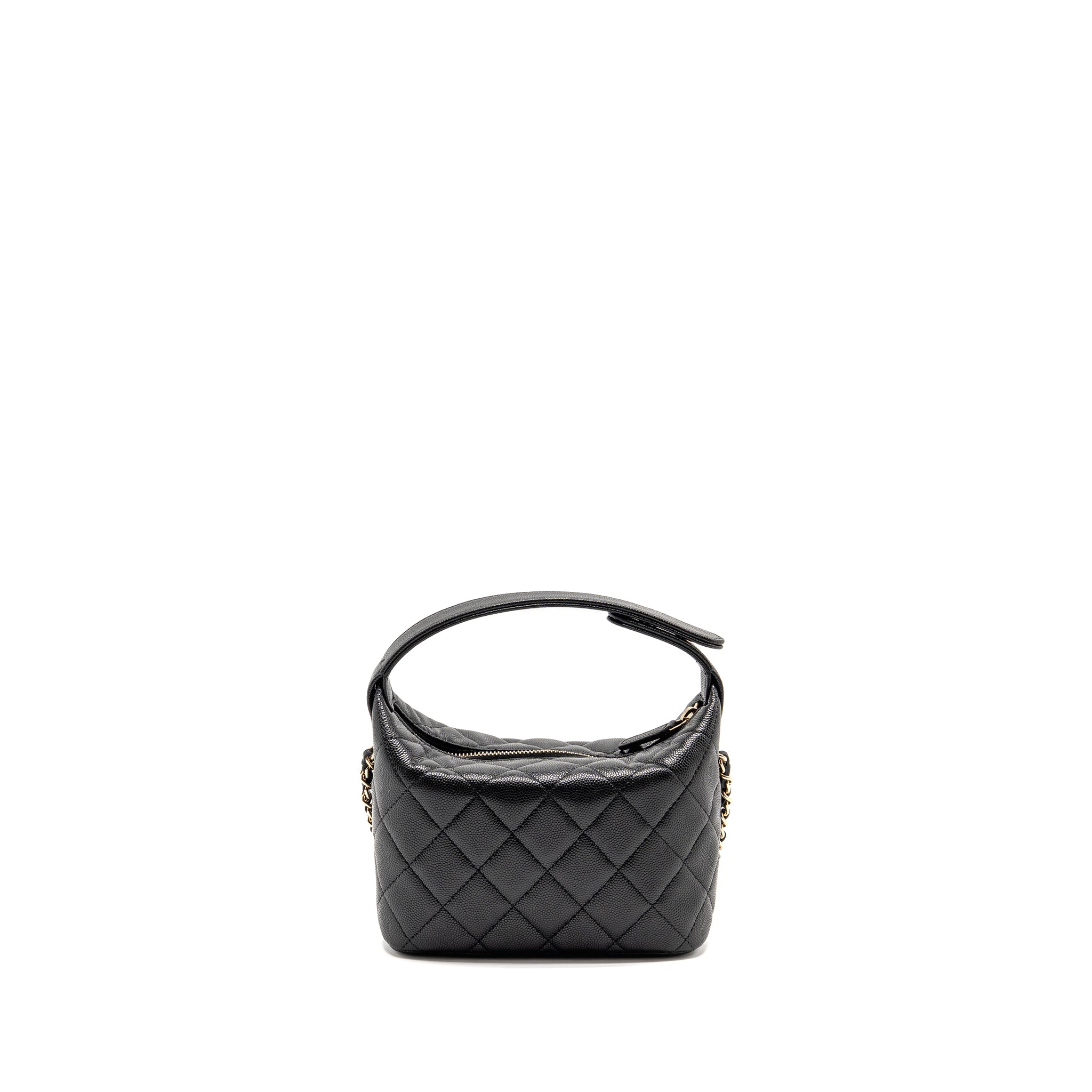 CHANEL 25C DETAIL CC LOGO QUILTED HOBO BAG CAVIAR BLACK LGHW (MICROCHIP)