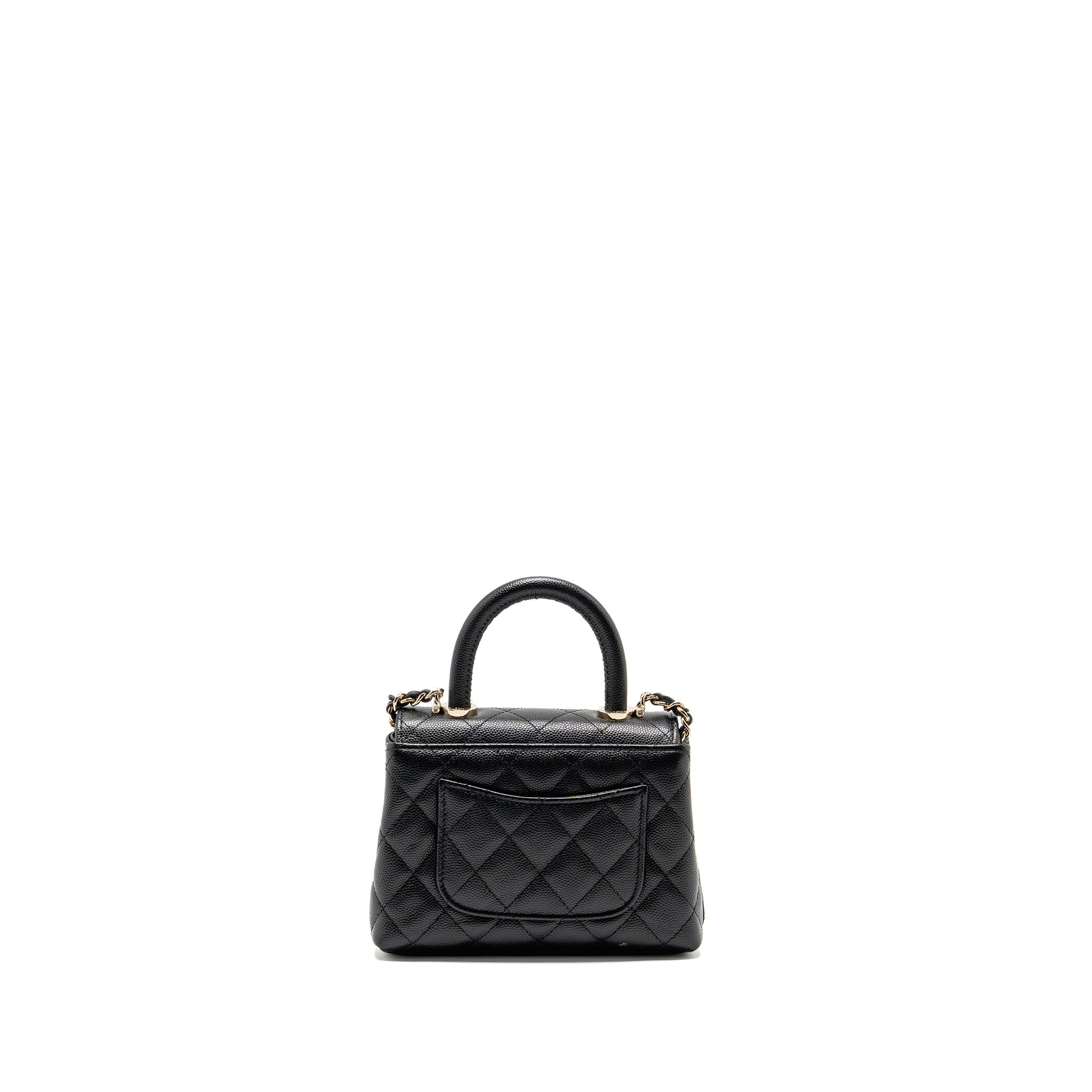 CHANEL COCO HANDLE CLUTCH WITH CHAIN CAVIAR BLACK LGHW (MICROCHIP)