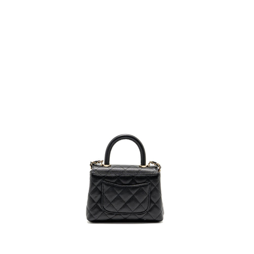 CHANEL COCO HANDLE CLUTCH WITH CHAIN CAVIAR BLACK LGHW (MICROCHIP)