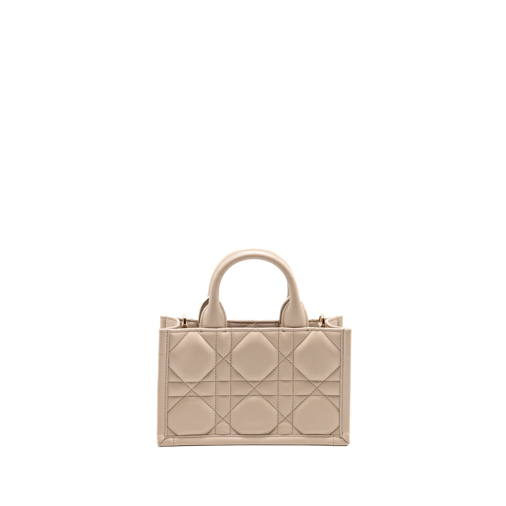 DIOR DIORAMOUR MINI DIOR BOOK TOTE MACROCANNAGE CALFSKIN POWDER BEIGE LGHW