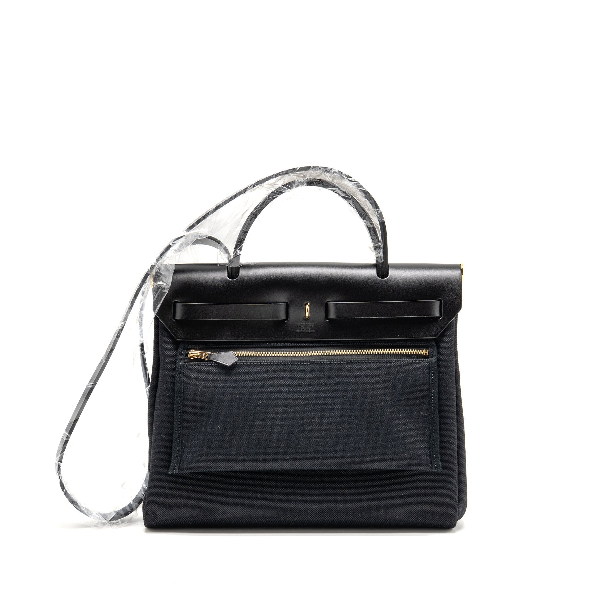 HERMES HERBAG 31 ZIP BAG CANVAS/ CACHE HUNTER LEATHER BLACK GHW