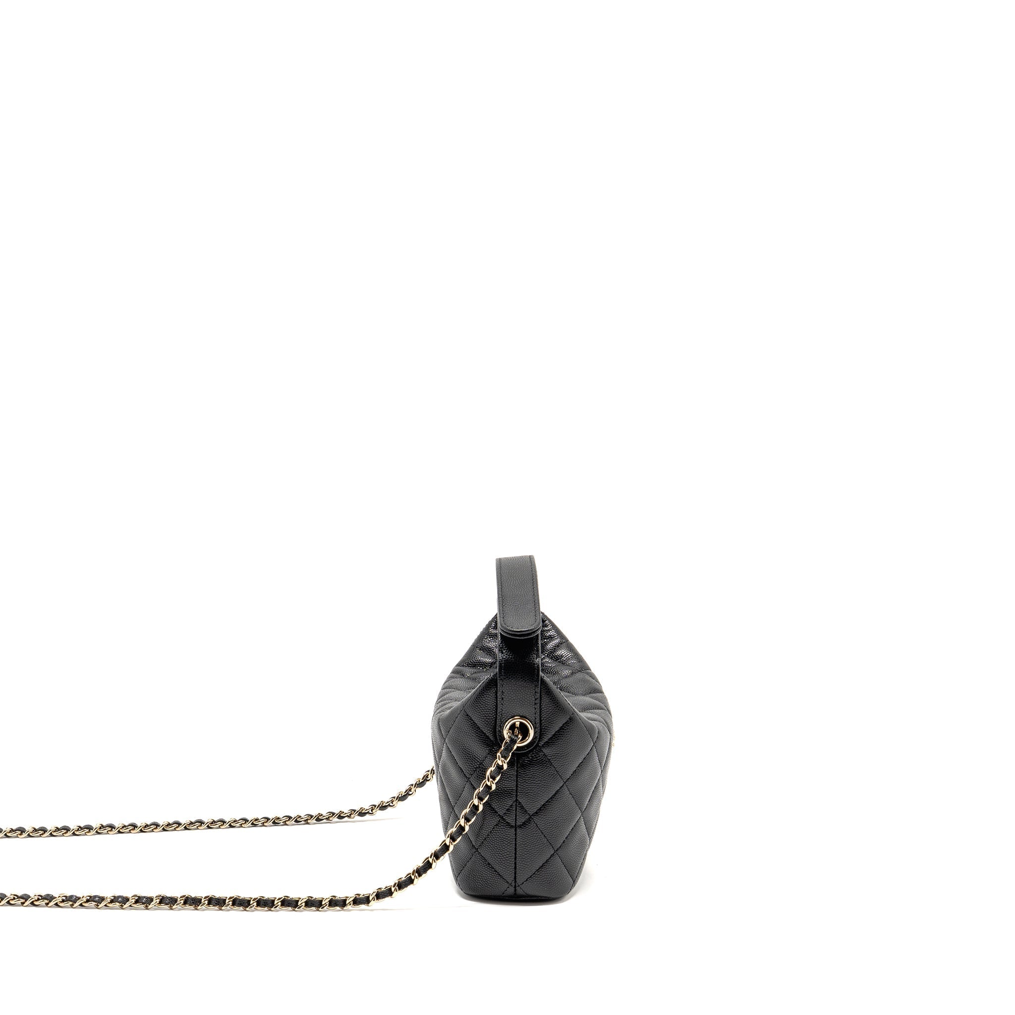 CHANEL 25C DETAIL CC LOGO QUILTED HOBO BAG CAVIAR BLACK LGHW (MICROCHIP)