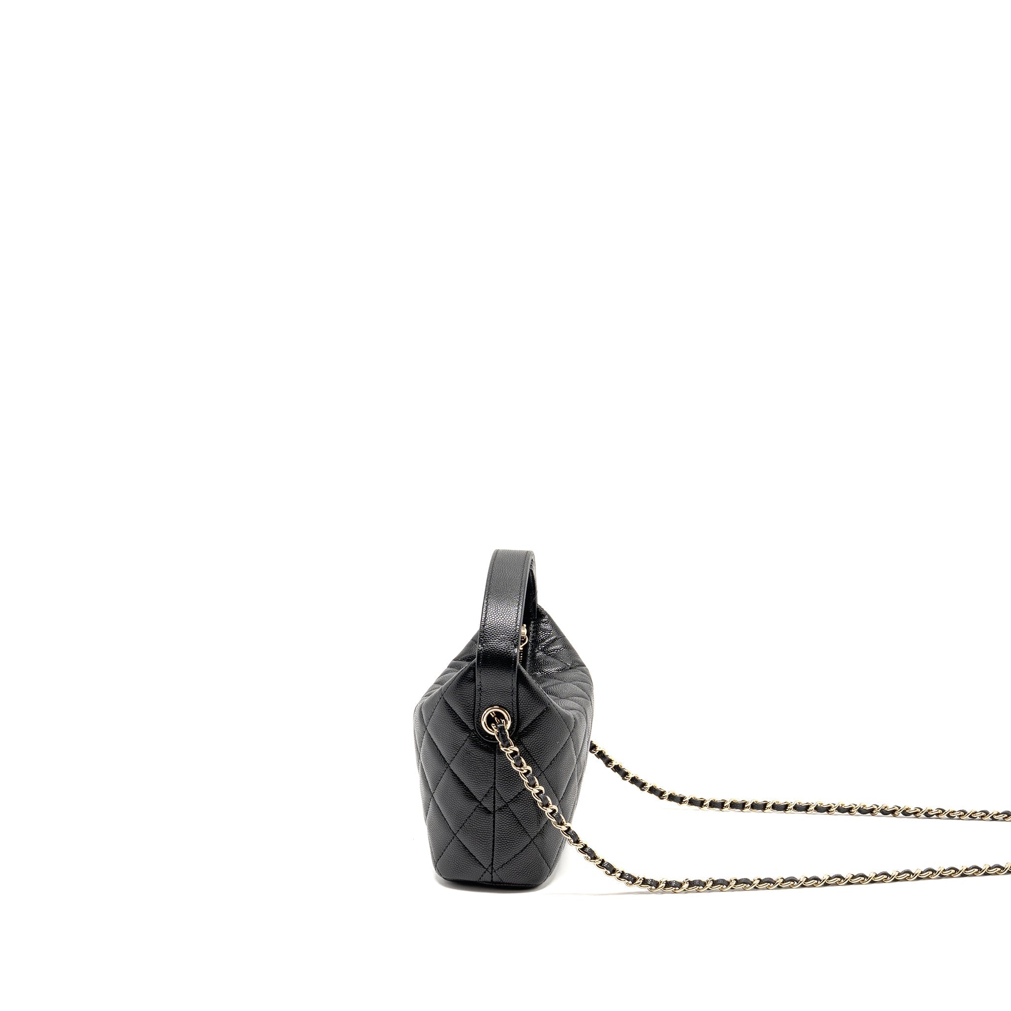 CHANEL 25C DETAIL CC LOGO QUILTED HOBO BAG CAVIAR BLACK LGHW (MICROCHIP)