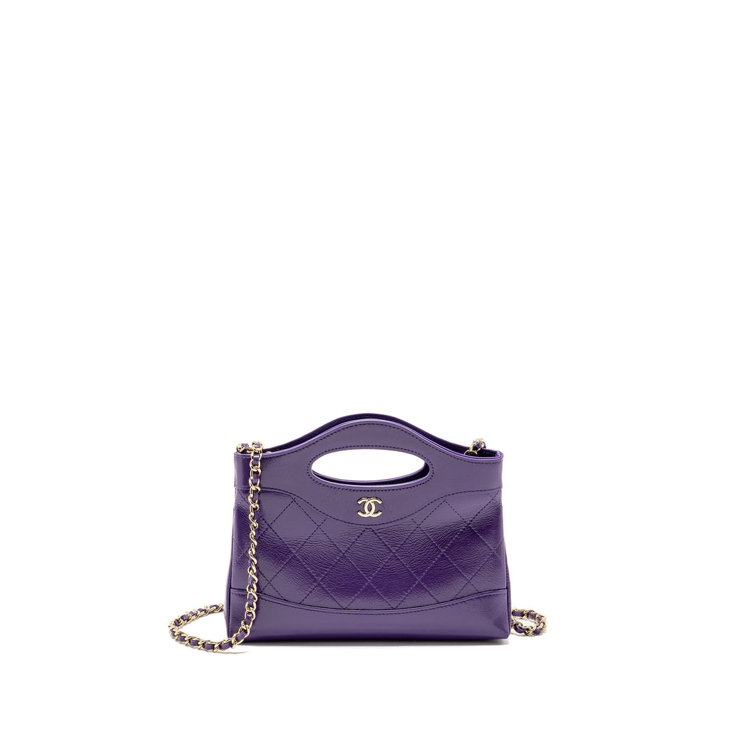 CHANEL MINI 31 CLUTCH WITH CHAIN SHINY CALFSKIN PURPLE LGHW (MICROCHIP)