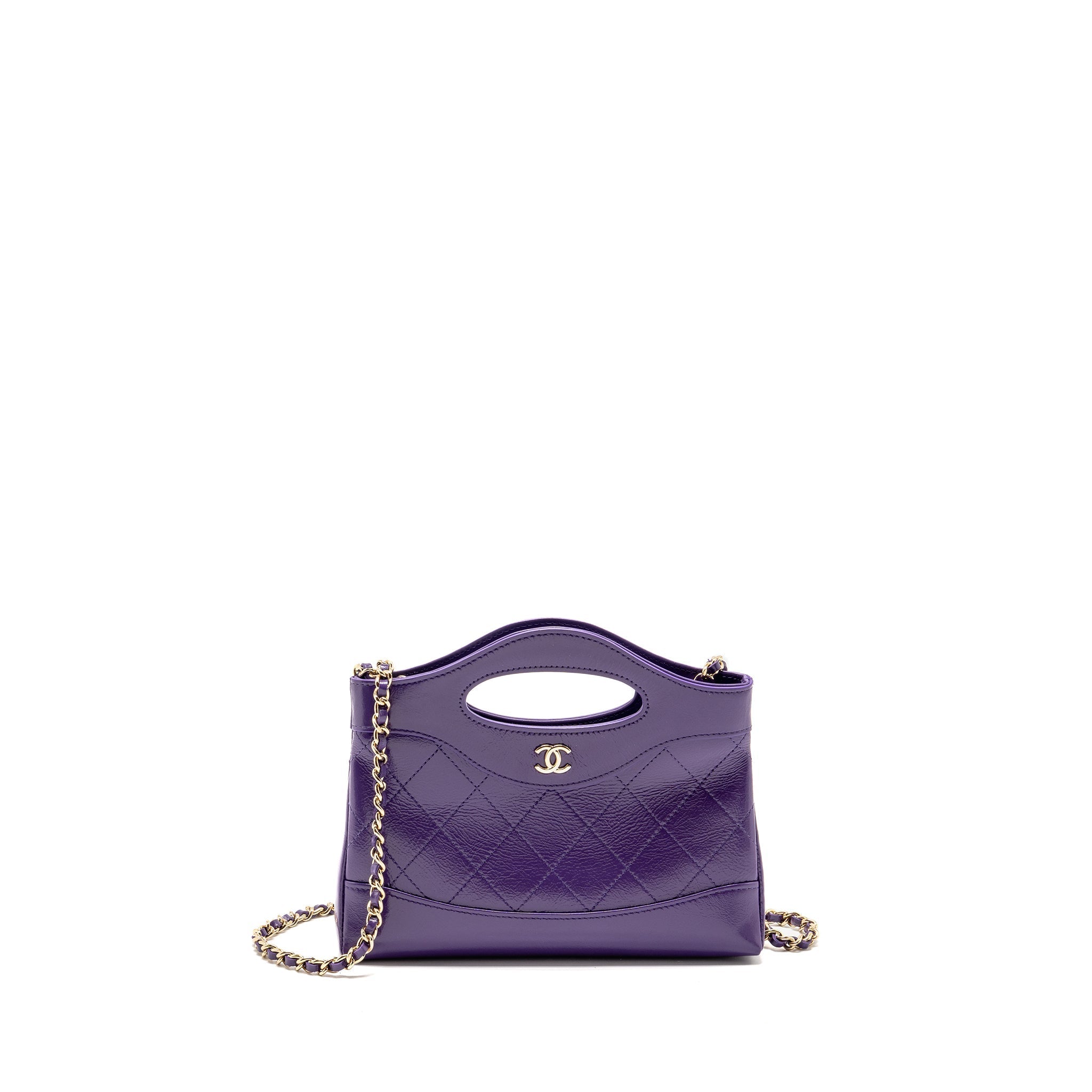 CHANEL MINI 31 CLUTCH WITH CHAIN SHINY CALFSKIN PURPLE LGHW (MICROCHIP)