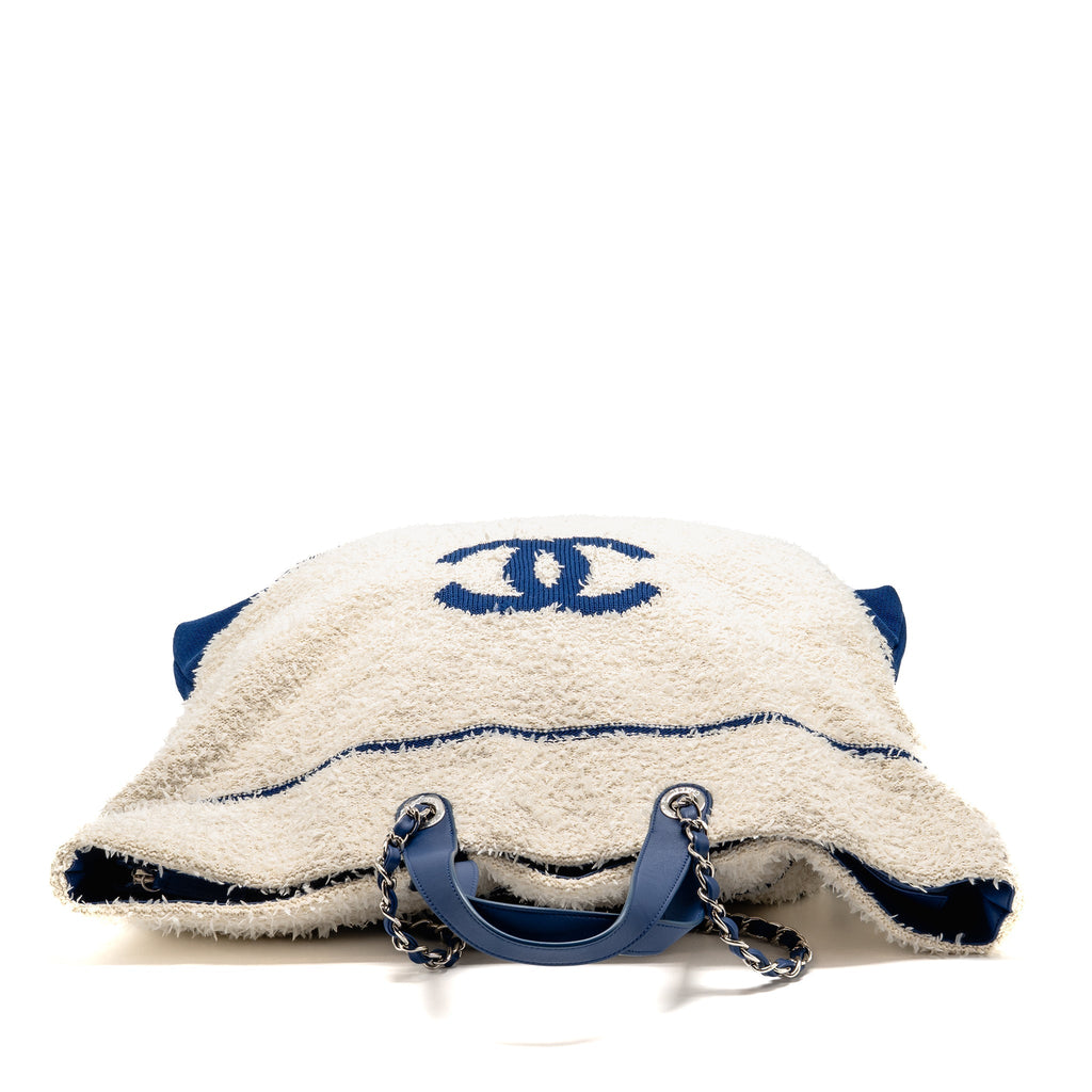 CHANEL 19P DEAUVILLE BIARRITZ VENICE TOTE TWEED WHITE / BLUE SHW