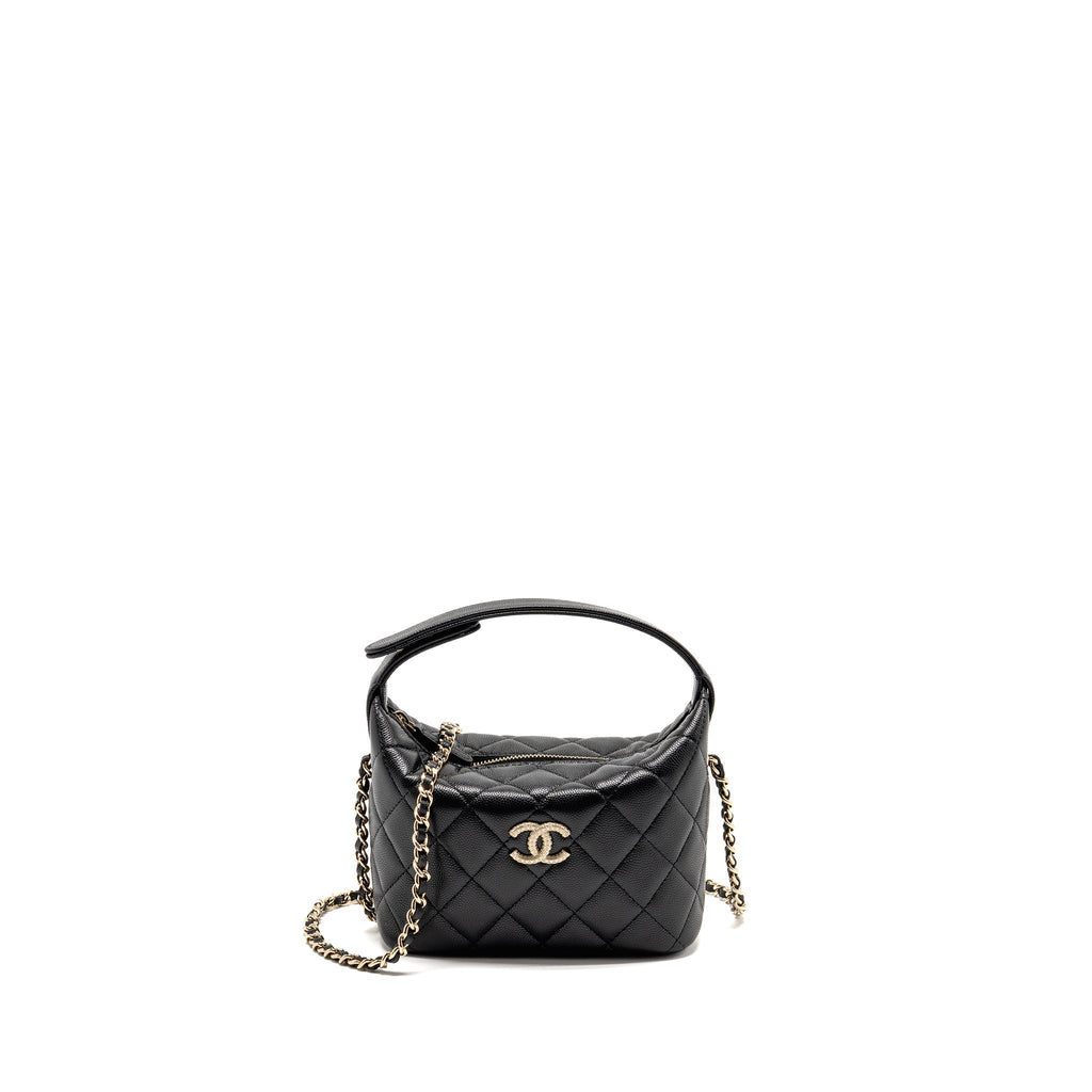 CHANEL 25C DETAIL CC LOGO QUILTED HOBO BAG CAVIAR BLACK LGHW (MICROCHIP)