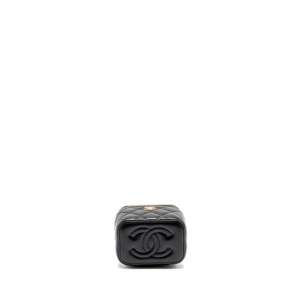 CHANEL PEARL CRUSH MINI VANITY WITH CHAIN LAMBSKIN BLACK GHW (MICROCHIP)