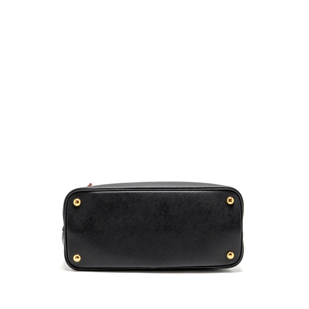 PRADA MEDIUM SAFFIANO CUIR TOTE BAG LEATHER BLACK/FUOCO GHW